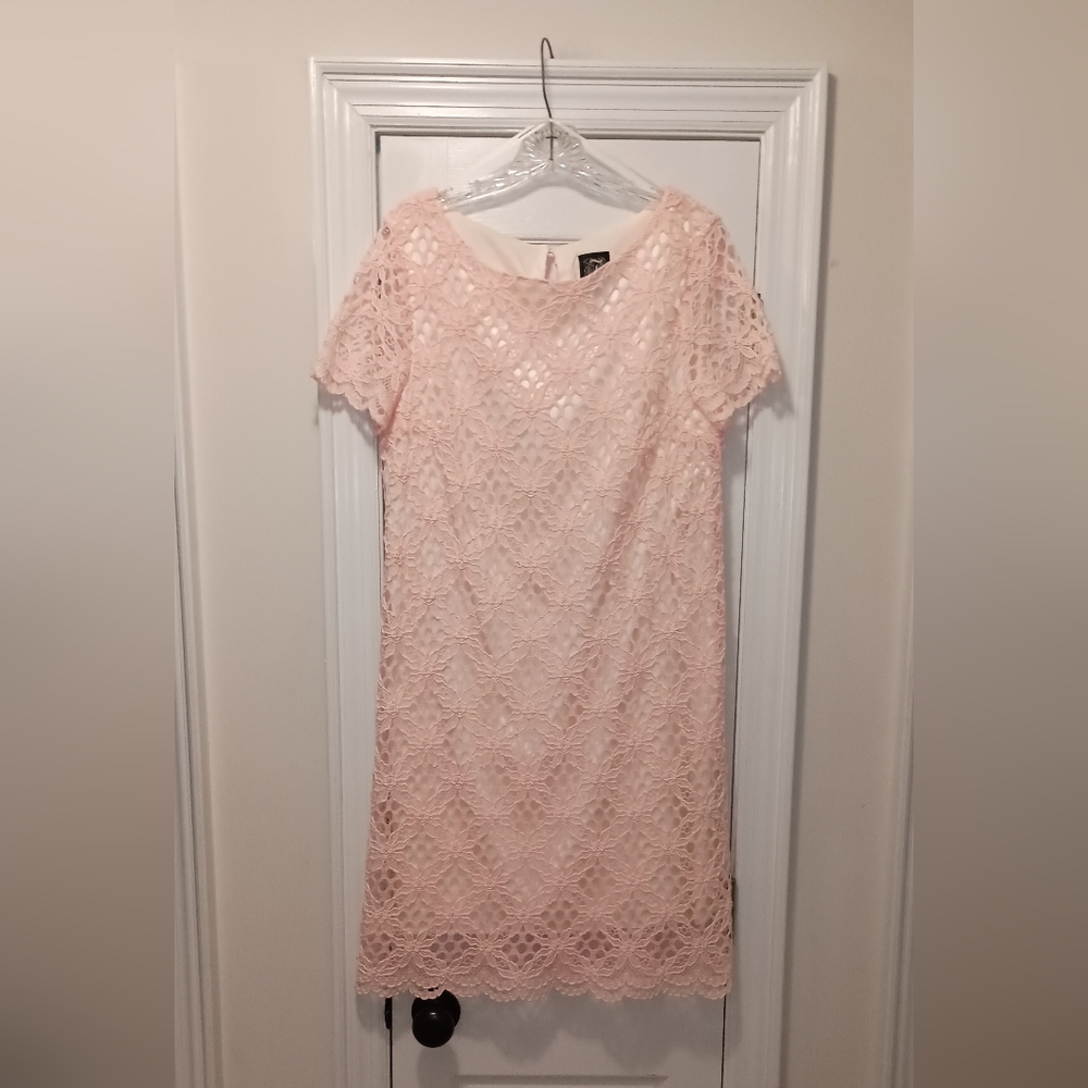 JAX Peach Eyelet lace Shift dress size 14